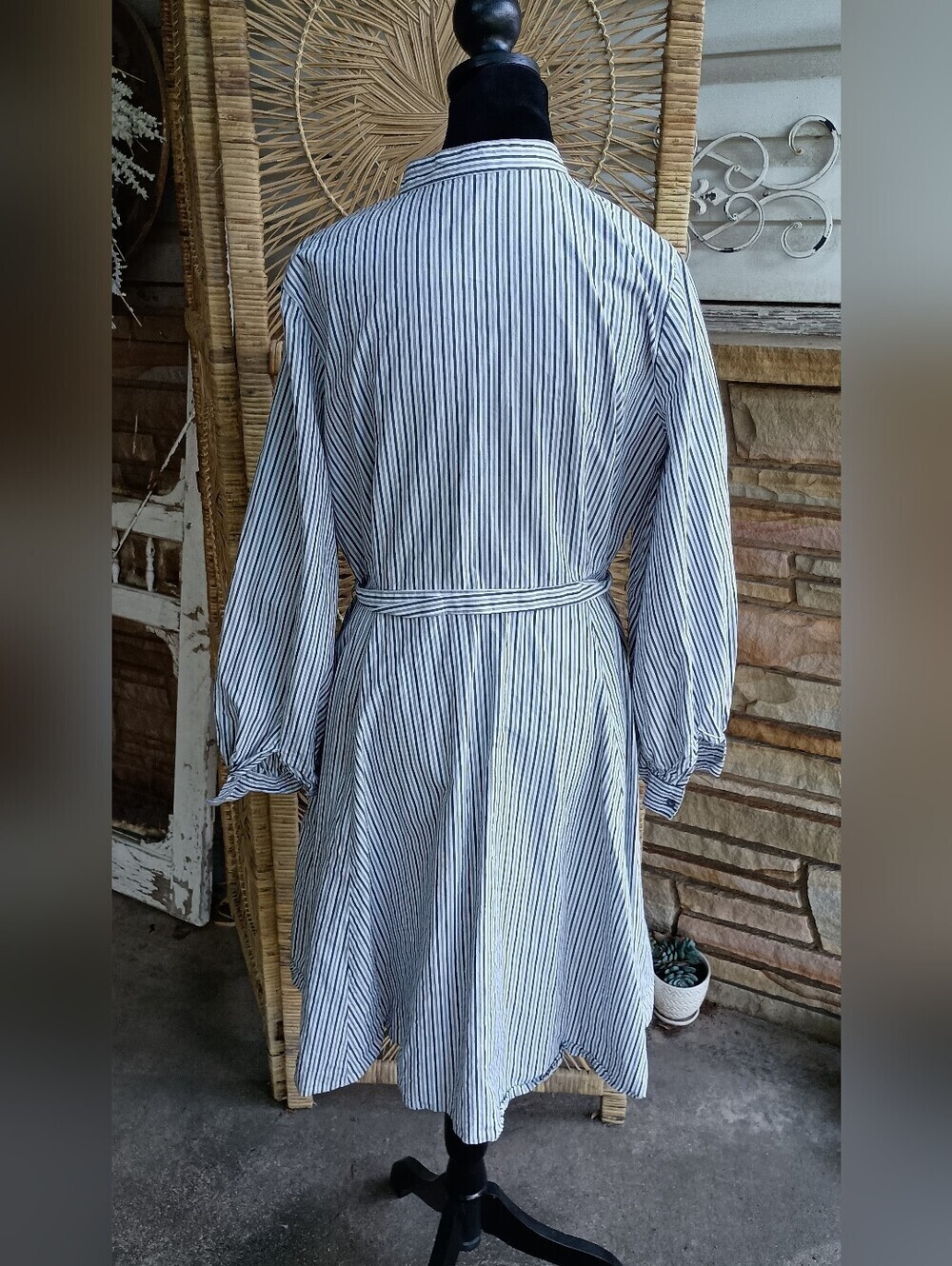 Calvin Klein 100% Cotton Blue/White Striped Shirt Dress with Pockets_10 - Picture 8 of 10